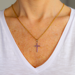 The Mini Cross Pendant Yellow Gold 18K Diamonds and Sapphires