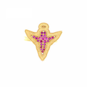 Anel Angel Design Ouro Amarelo 18K 750 com Safiras Rosas