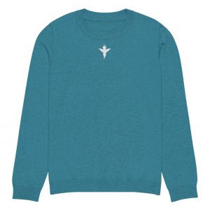 Small White Angel Design Knitted Crew Neck Sweater Light Grey