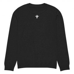Small White Angel Design Knitted Crew Neck Sweater Black
