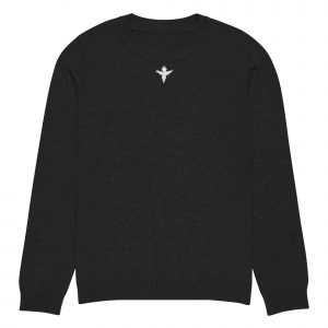 Small White Angel Design Knitted Crew Neck Sweater Black