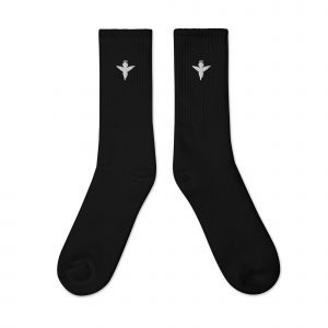 Small Angel Design White Embroidered Socks Black