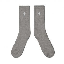 Small Angel Design White Embroidered Socks Grey