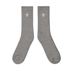 Small Angel Design White Embroidered Socks Grey