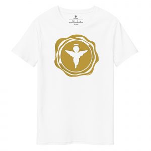 Big Angel Design Gold Stamp Men's Premium Cotton T-shirt White