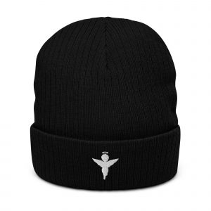 Angel Design White Ribbed Knit Beanie